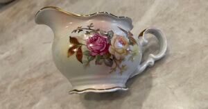 Schumann Arzberg Germany “Sunset Rose” golden crown Creamer vintage porcelain